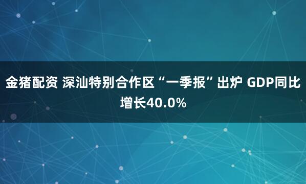 金猪配资 深汕特别合作区“一季报”出炉 GDP同比增长40.0%