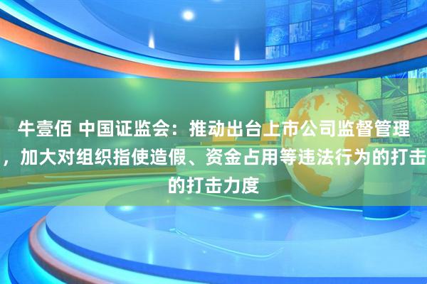 牛壹佰 中国证监会：推动出台上市公司监督管理条例，加大对组织指使造假、资金占用等违法行为的打击力度