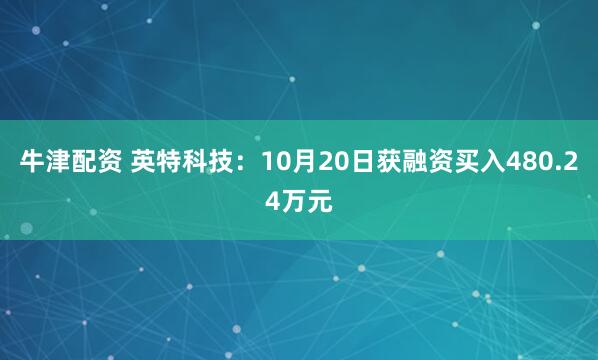 牛津配资 英特科技:10月20日获融资买入480.24万元