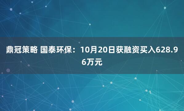 鼎冠策略 国泰环保:10月20日获融资买入628.96万元