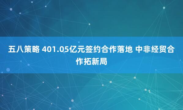 五八策略 401.05亿元签约合作落地 中非经贸合作拓新局